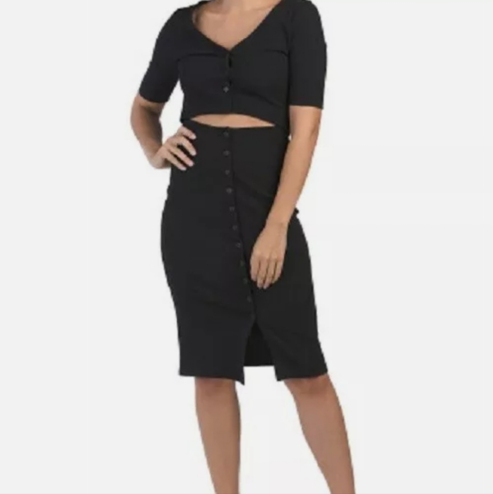 7 For All Mankind Womenβs Bodycon Rib-Knit Cut-Out Dress - Picture 4 of 8